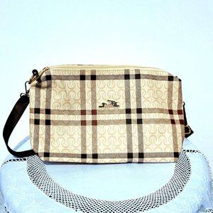 Sassi Intertwining Crescents Plaid Style Purse - Ivory Beige Shoulder Bag
